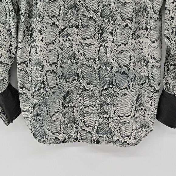 Vtg CACHE Top Womens Sz M Black Snakeskin Print Silk Faux Leather Button Up 90s - Picture 7 of 13